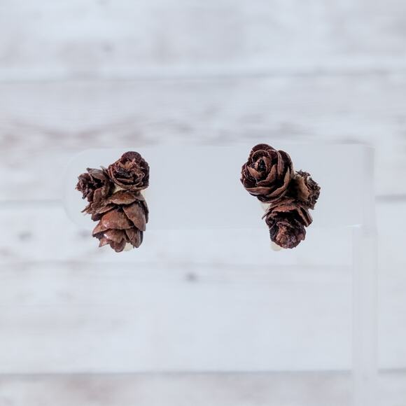 Vintage Screw Back Earrings Brown Natural Vibes Boho - Condition Issues - Picture 1 of 12